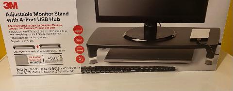 New 3M Adjustable Monitor Stand with 4 Port USB Hub